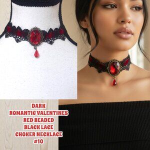 #10 VALENTINES DARK ROMANTIC GOTH CROSS RED STONE LACE CHOKER NEW